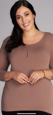 C’est Moi Bamboo 3/4 Sleeve Tshirt Plus Size Light Taupe