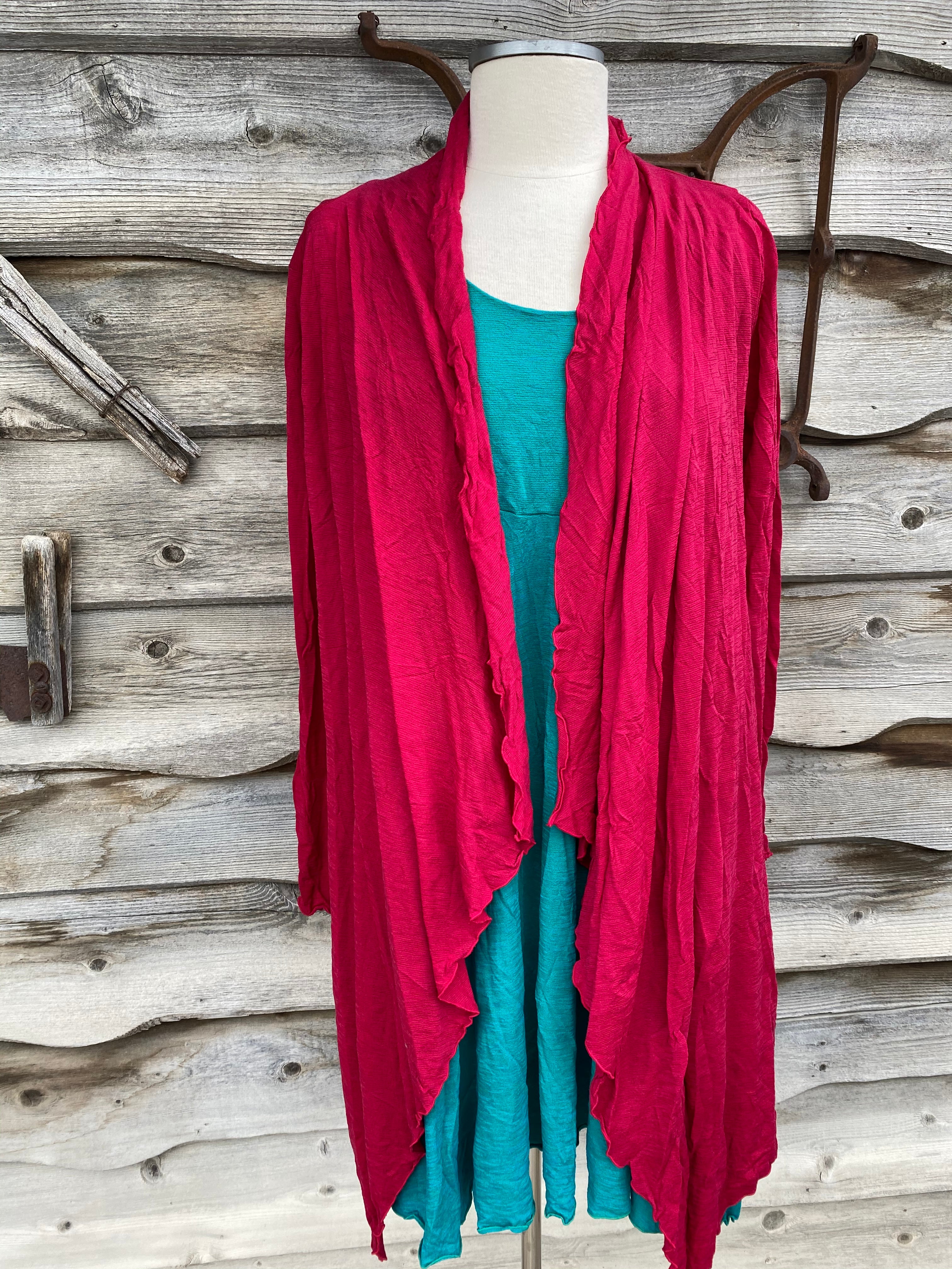 EVELINE STREET ONE SIZE MERINO LONG CARDI-VALENTINO RED