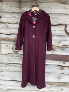 Blue Sky Long Boiled Wool Coat-Wine