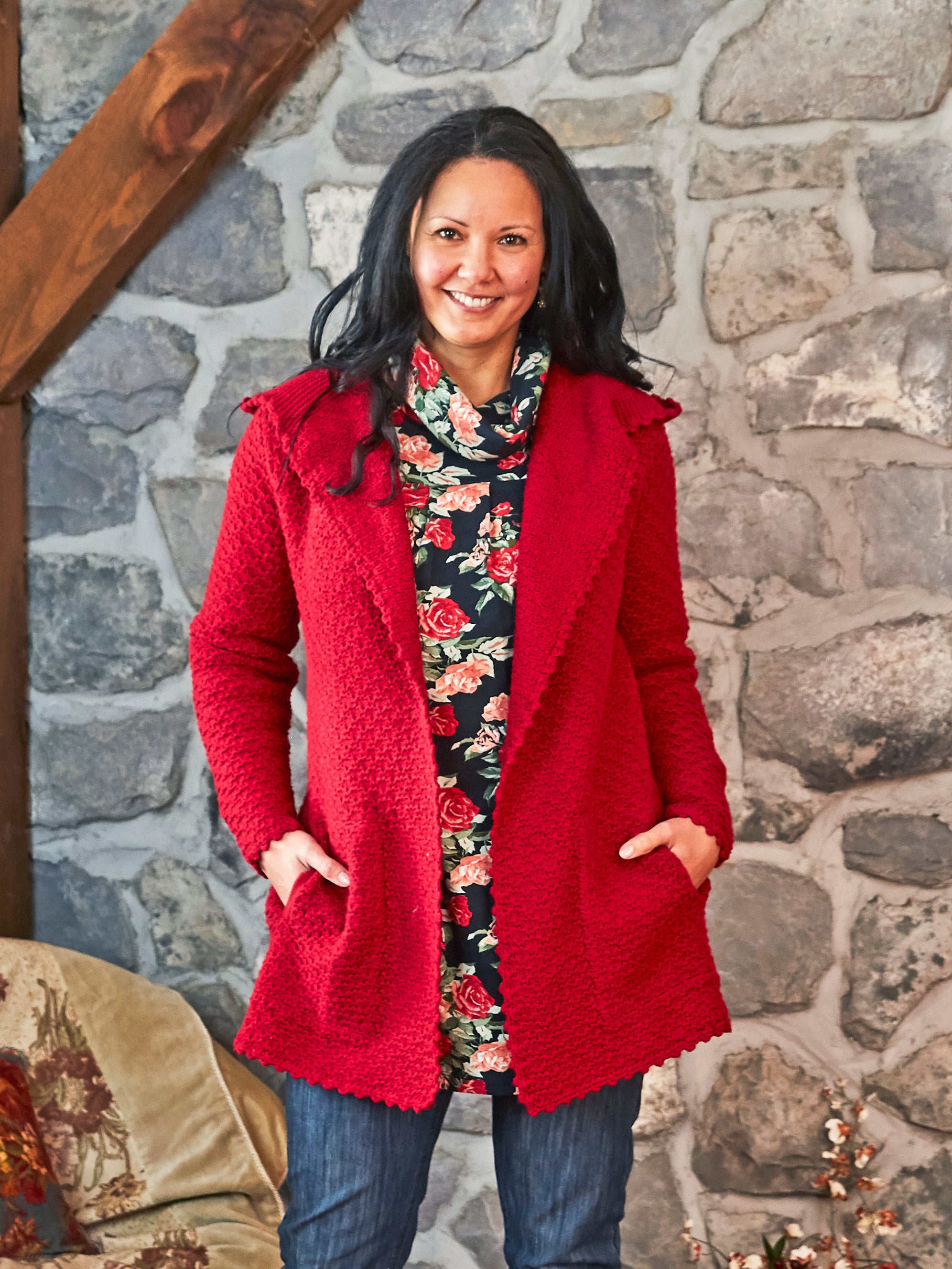 April Cornell Hooded Cottage Jacket Red Plus Size