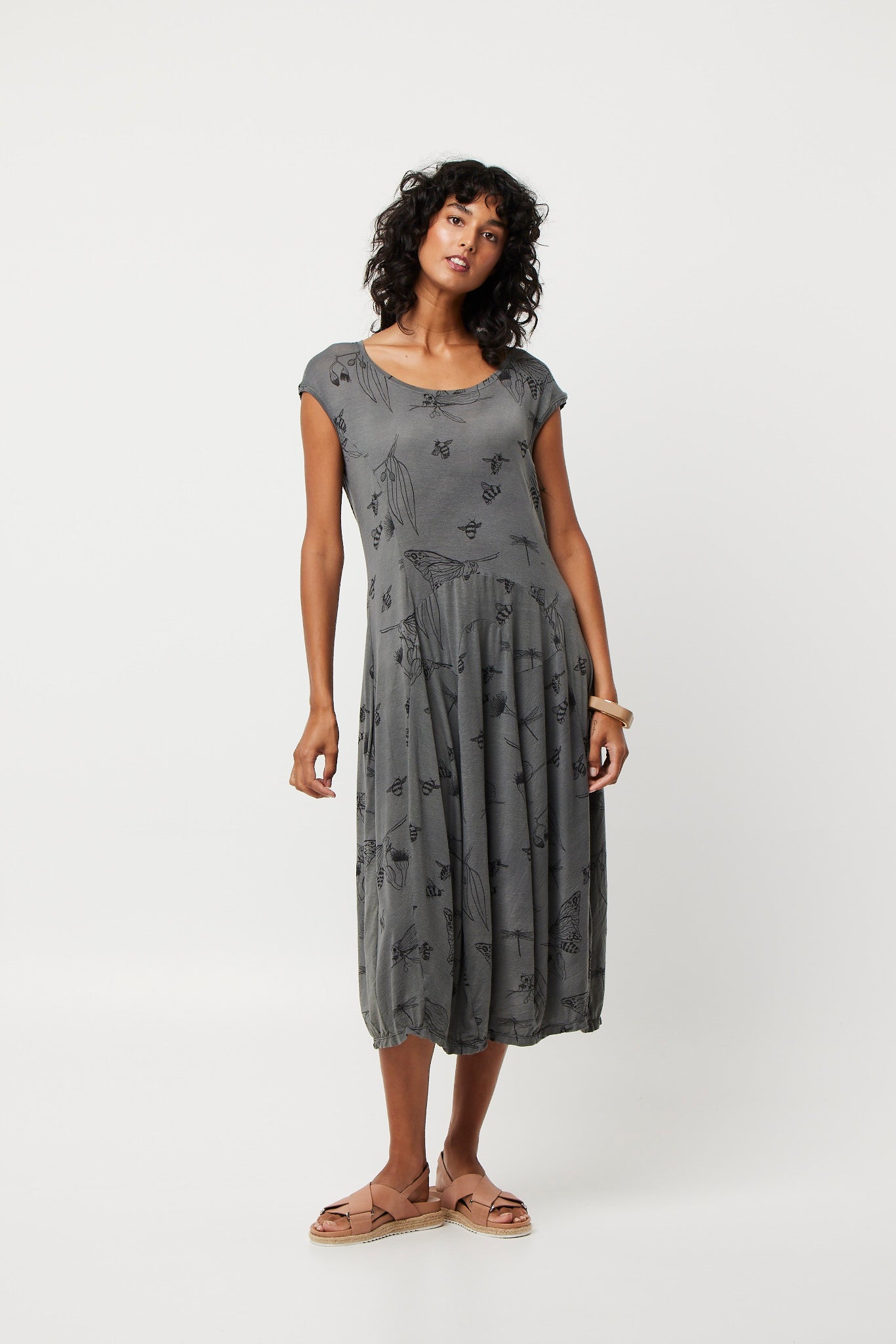 Valia Bee Queen Bee Cotton Dress Grey/Black