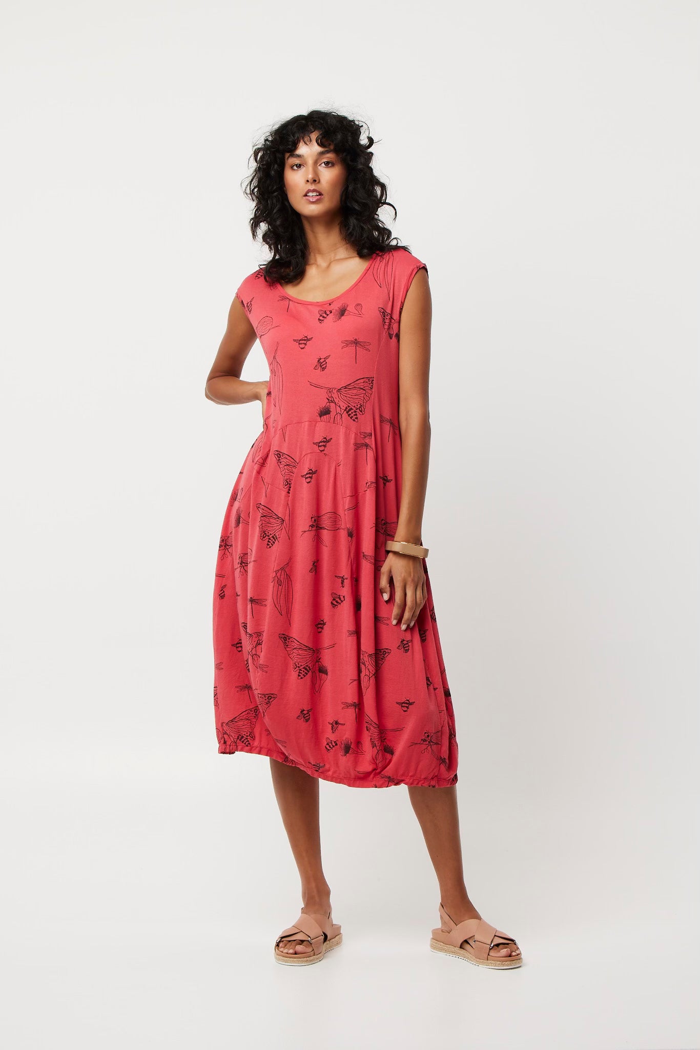 Valia Bee Queen Bee Cotton Dress Hibiscus/Black