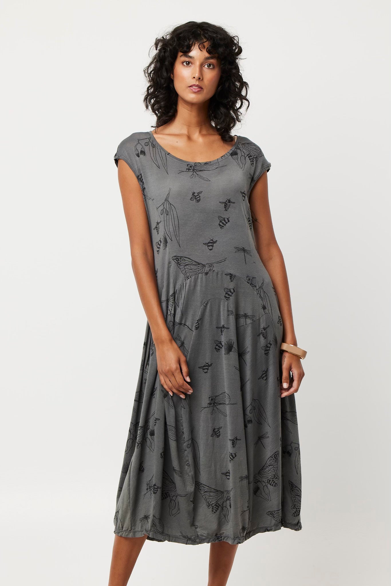 Valia Bee Queen Bee Cotton Dress Grey/Black